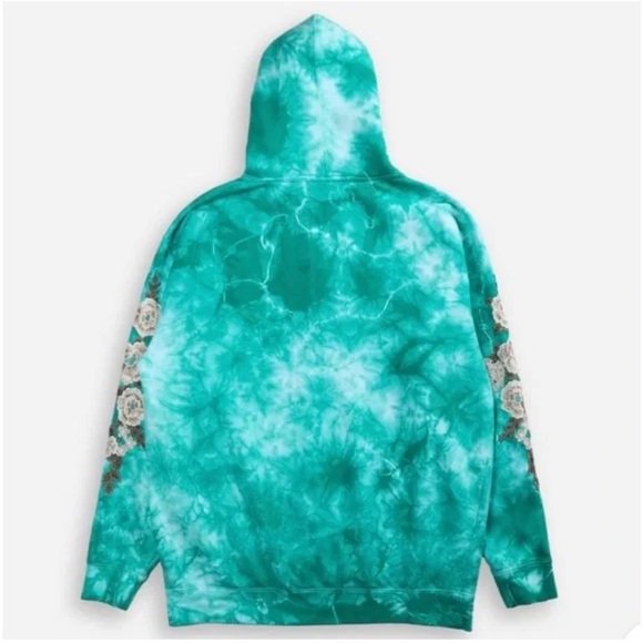 Civil Regime Aqua Marble Rose Embroidered Hoodie NWOT Size Large - Picture 2 of 10